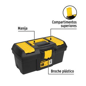 Caja de herramientas de polipropileno de 16" con broches plásticos. - PRETUL