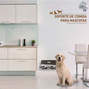 Comedero de pared para mascotas con 2 platos de acero inoxidable de 16⌀ cm de diámetro. - SONYA