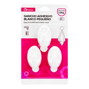 Gancho adhesivo blanco pequeño con 1,5 kg de capacidad de carga Pack x 3 unidades. - K HOME