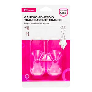 Gancho adhesivo transparente grande con 1,5 kg de capacidad de carga Pack x 2 unidades. - K HOME