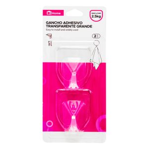 Gancho adhesivo transparente grande con 2,5 kg de capacidad de carga Pack x 2 unidades. - K HOME