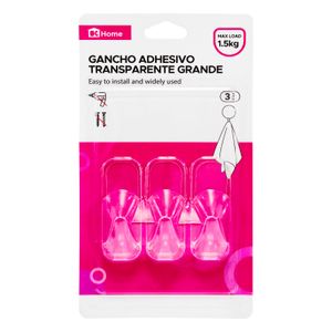 Gancho adhesivo transparente con 1,5 kg de capacidad de carga Pack x 3 unidades. - K HOME