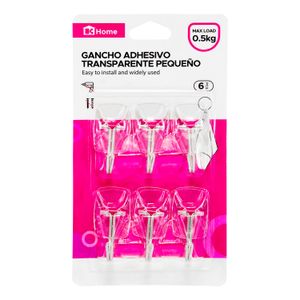 Gancho adhesivo metálico con base transparente y 500 gr de capacidad de carga Pack x 6 unidades. - K HOME