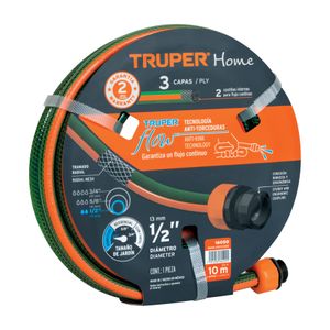 Manguera de 1/2" x 10 m reforzada con 3 capas para uso doméstico. - TRUPER