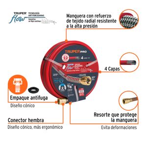 Manguera super reforzada con 4 capas y 20 m de largo para uso en jardín. - TRUPER