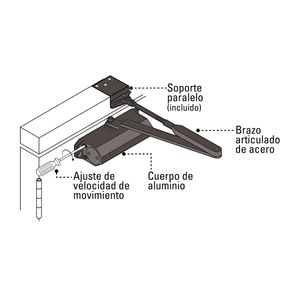 Cierra puertas hidráulico color negro para puertas de 40 a 80 kg. - HERMEX