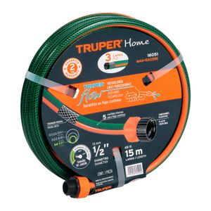 Manguera de 1/2" reforzada de 15 m de largo para uso en jardín. - TRUPER