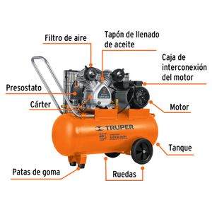 Compresor lubricado de banda de 60 lts de 3HP / 127PSI / 8.5CFM. - TRUPER