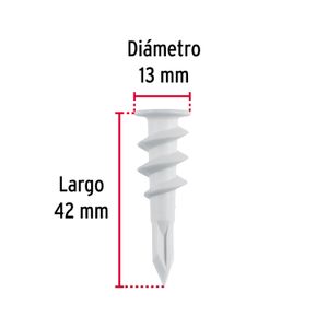 Taco plástico de 1/2" autoperforante para GYPSUM. Pack x 20 unidades. - FIERO