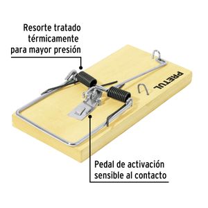 Trampa para ratones de 7" de madera con resorte de alta presión y sebo sensible. - PRETUL