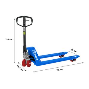 Carretilla hidráulica azul de 68,5 x 122 cm con ruedas de hule / poliuretano para cargas de 3 ton. - K PRO