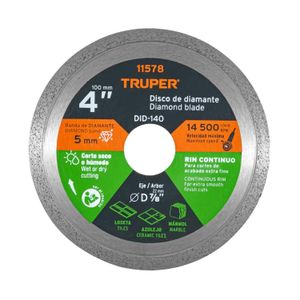 Disco diamantado de 4" x 1.6 mm continuo para cortes limpios sin despostillar. - TRUPER