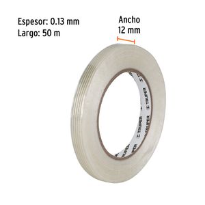 Cinta flejadora TRANSPARENTE de 12 mm x 50 m, resistente a tensión, desgaste, humedad y corte. - TRUPER