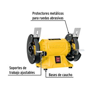Esmeril eléctrico de 6" con motor de inducción 1/4 HP (185 W) y bobinas de aluminio. - PRETUL