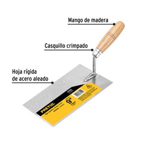 Llana de acero templado de 9" con mango de madera. - PRETUL