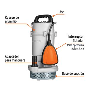 Bomba sumergible para AGUA LIMPIA de 1HP con cubierta e impulsor de aluminio. - TRUPER