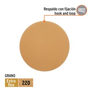 Pack de 5 discos de lija grano N220 ciegos con respaldo HOOK and LOOP (velcro) - TRUPER