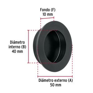 Tiradera de embutir redonda de 5 cm hecha a base de acero inoxidable de acabado negro mate. - HERMEX