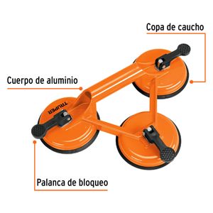 Ventosa de 3 copas hecha a base de aluminio para vidrio de hasta 100 kg. - TRUPER
