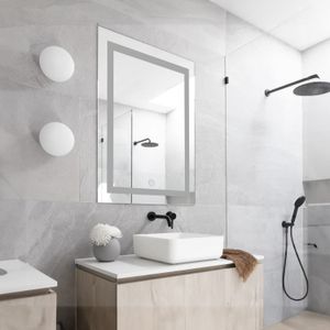 Espejo rectangular vertical de 60 x 80 cm con luz LED y textura de marco para baño. - K HOME