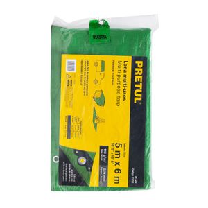 Lona de polietileno de 5 x 6 m multipropósito color verde con ojales de aluminio. - PRETUL