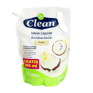 Jabón líquido antibacterial de COCO & VAINILLA para manos y cuerpo con glicerina 900 ml. - DR CLEAN