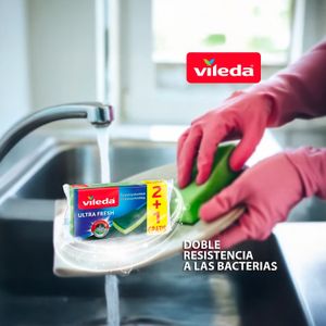 Esponja antibacterial ULTRA FRESH con doble zona de uso; Pack x 2 unidades. - VILEDA