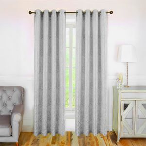Cortina gris JACQUARD gris de 137 x 228 cm con ojales metálicos. - PALM SPRINGS HOMES