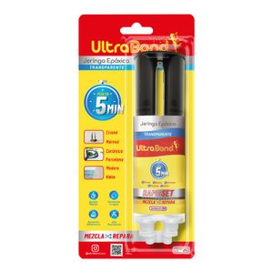 Pegamento Epóxico color transparente  tipo jeringa de doble cámara; pega solo 5 minutos 25 gr. - ULTRABOND