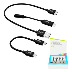 Kit cables de carga sincronizado USB C a USB C, USB A a USB C y adaptador USB C a audio hembra. - MOBILE SPEC