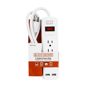 Regleta de 3 SALIDAS tipo B + 2 USB A blanco. - BLACK + DECKER