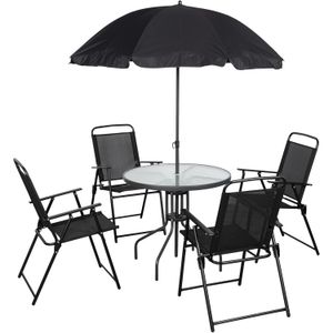 Juego de mesa + 4 sillas + parasol de color negro para JARDÍN, patio o terraza. - TRITON