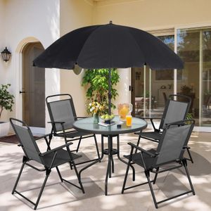 Juego de mesa + 4 sillas + parasol de color negro para JARDÍN, patio o terraza. - TRITON
