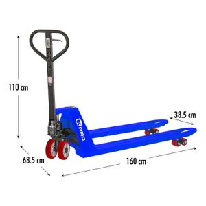 Carretilla hidráulica de 68,5 x 122 cm con ruedas de hule / poliuretano para cargas de hasta 2 ton. - K PRO