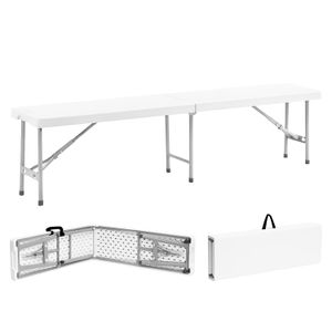 Banca PEGABLE de plástico blanca de 183 x 30 x 43 cm con estructura de acero. - DRM