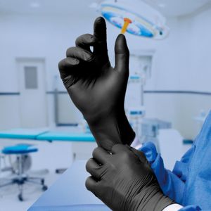 Guantes de nitrilo SIN POLVO negros talla L de 100 unidades, fuertes y flexibes. - DHISVE