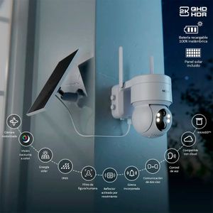 Cámara Smart PTZ con panel solar recargable WiFi para exteriores. - NEXXT