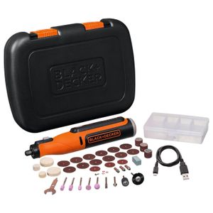 Motortool rotativo inalámbrico de 8V con luz LED + 35 accesorios y estuche. - BLACK + DECKER