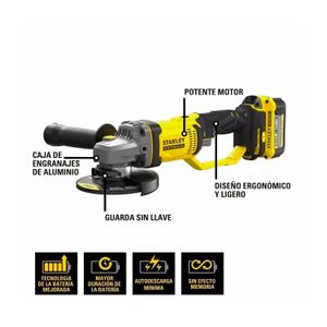 Kit mini amoladora inalámbrica FATMAX de 20V con disco de 4-1/2" + 2 baterías. - STANLEY
