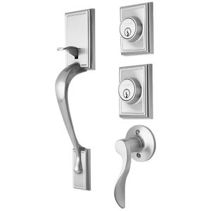 Juego de entrada principal con cerradura tipo gatillo en acabado satinado. - KWIKSET