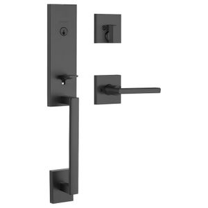 Juego de entrada principal con cerradura tipo gatillo VANCOUVER de acabado negro mate. - KWIKSET