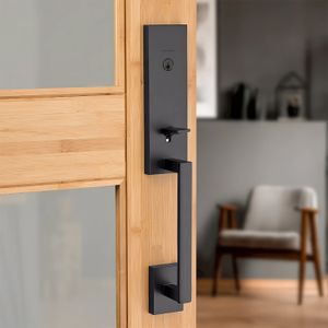 Juego de entrada principal con cerradura tipo gatillo VANCOUVER de acabado negro mate. - KWIKSET