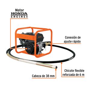 Vibrador de concreto con motor a gasolina HONDA de 5,5 HP con compactador de 38 mm x 6 m. - TRUPER