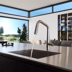 Monomando tipo ducha desmontable ASARI de acero inoxidable cromado para cocina. - PFISTER