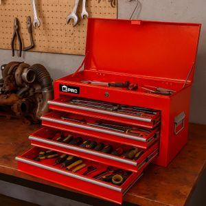 Gabinete para herramientas pequeño de 60 x 26 x 34 cm, con 5 compartimentos rojo. - K PRO