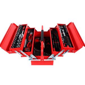 Caja de herramientas metálica tipo acordeón de 42 x 20 x 20 cm de color rojo. - K PRO