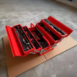Caja de herramientas metálica tipo acordeón de 42 x 20 x 20 cm de color rojo. - K PRO