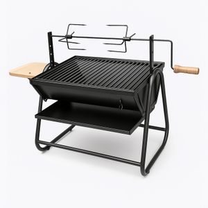 Parrilla metálica pequeña para carbón con respaldo de madera y pincho para grill. - METAL MECANICA SCHETTINI