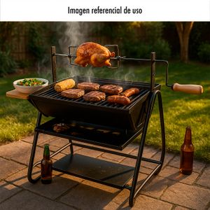 Parrilla metálica pequeña para carbón con respaldo de madera y pincho para grill. - METAL MECANICA SCHETTINI