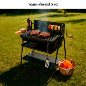 Parrilla metálica para carbón con respaldo de madera y pincho para grill. - METAL MECANICA SCHETTINI
